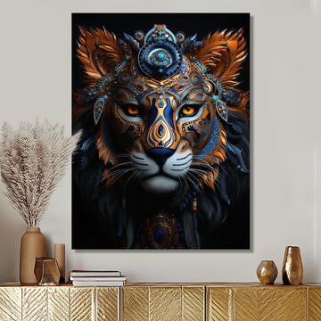 Shamanic Tribal Portrait Of Tiger Tribe - Tiger Fashion Large Canvas Wall Art